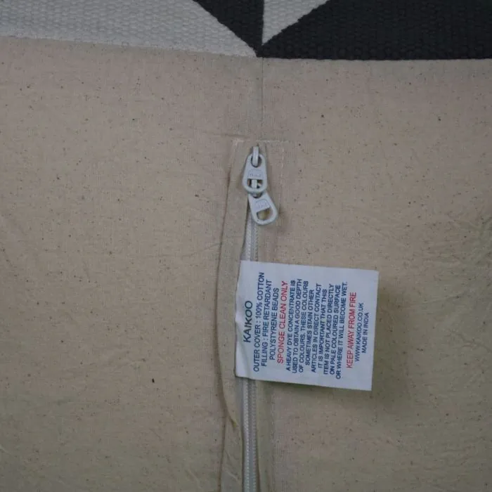 Close up of the Zip and Tag on the Marrakesh Cube Grey-Ethnic Cube