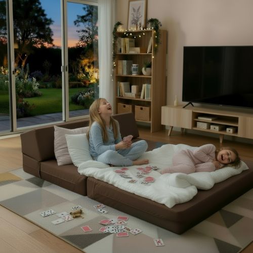 Double Chair Bed & Mattress - Chocolate