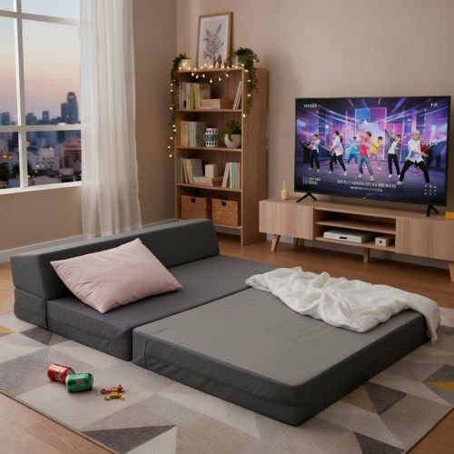 Double Chair Bed & Mattress - Grey