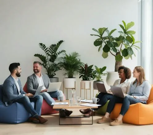 office meeting setting using beanbags for seating