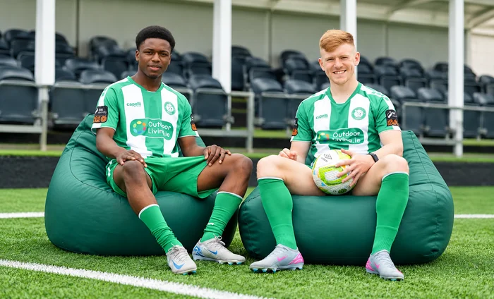 League of Ireland football players sitting on green bean bags